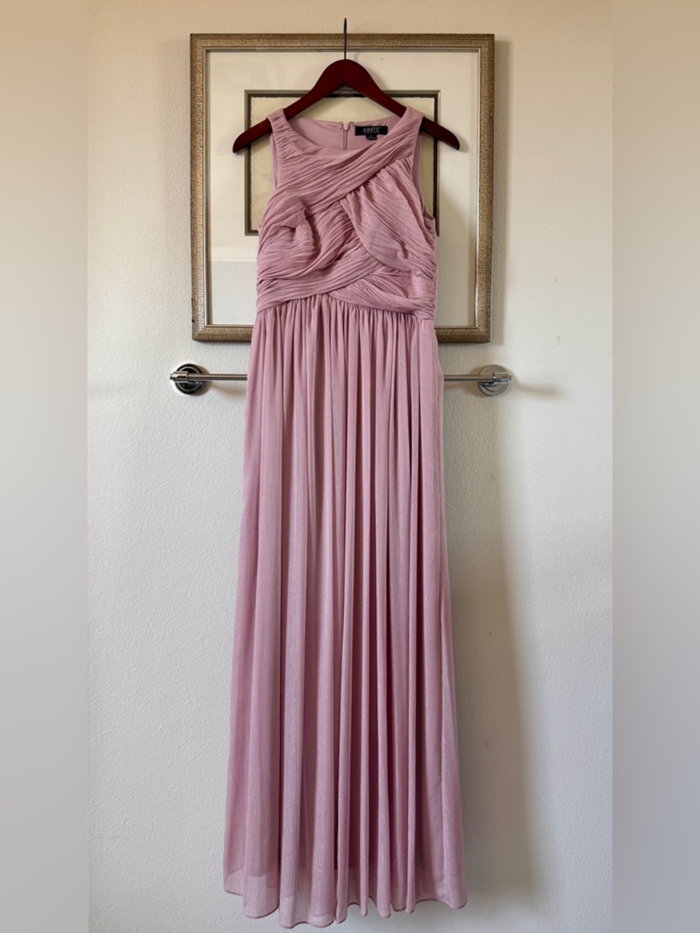 Dusty Pink Pleated Maxi Women Formal Dress Draped Bodice Size 6 Special Events